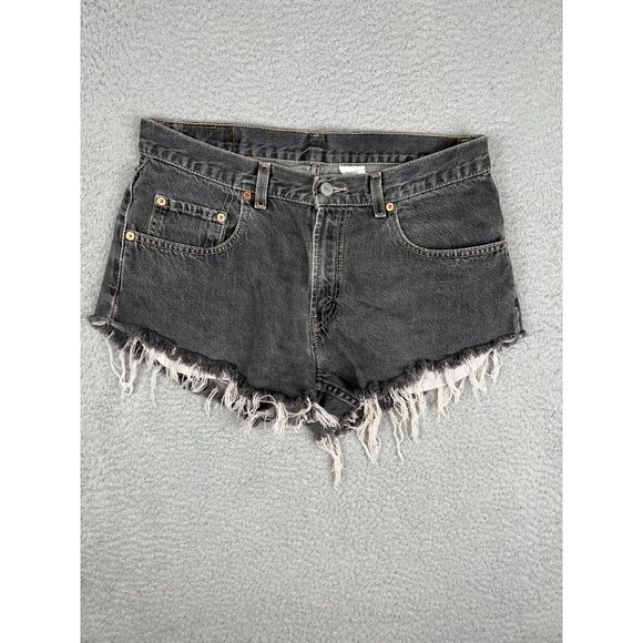 Levi’s 569 Loose Straight Husky Cutoff Jean Womens Shorts 30 Charcoal Y2K - Picture 1 of 14